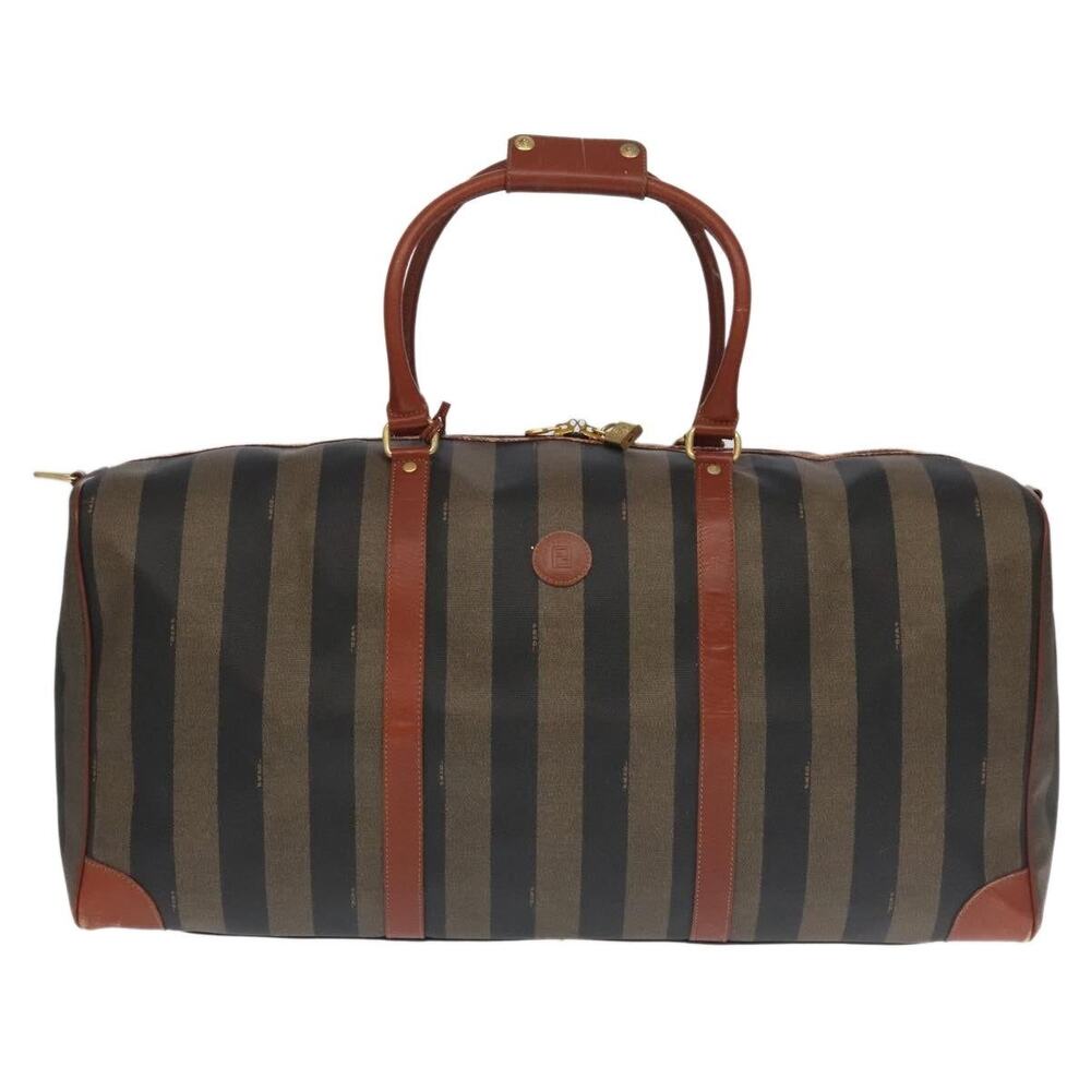 Fendi Pequin Canvas Boston Bag Brown